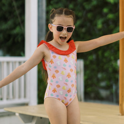 Lee Vierra Kids x The Overtee Kids Splish Splash Squad Ruffle Collar One Piece - Pink Ruffle