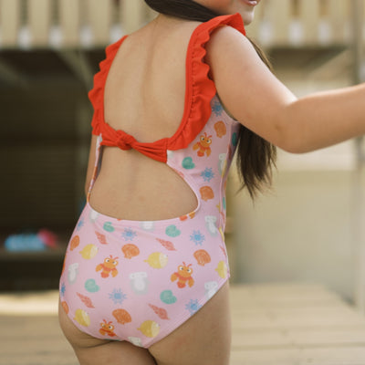 Lee Vierra Kids x The Overtee Kids Splish Splash Squad Ruffle Collar One Piece - Pink Ruffle