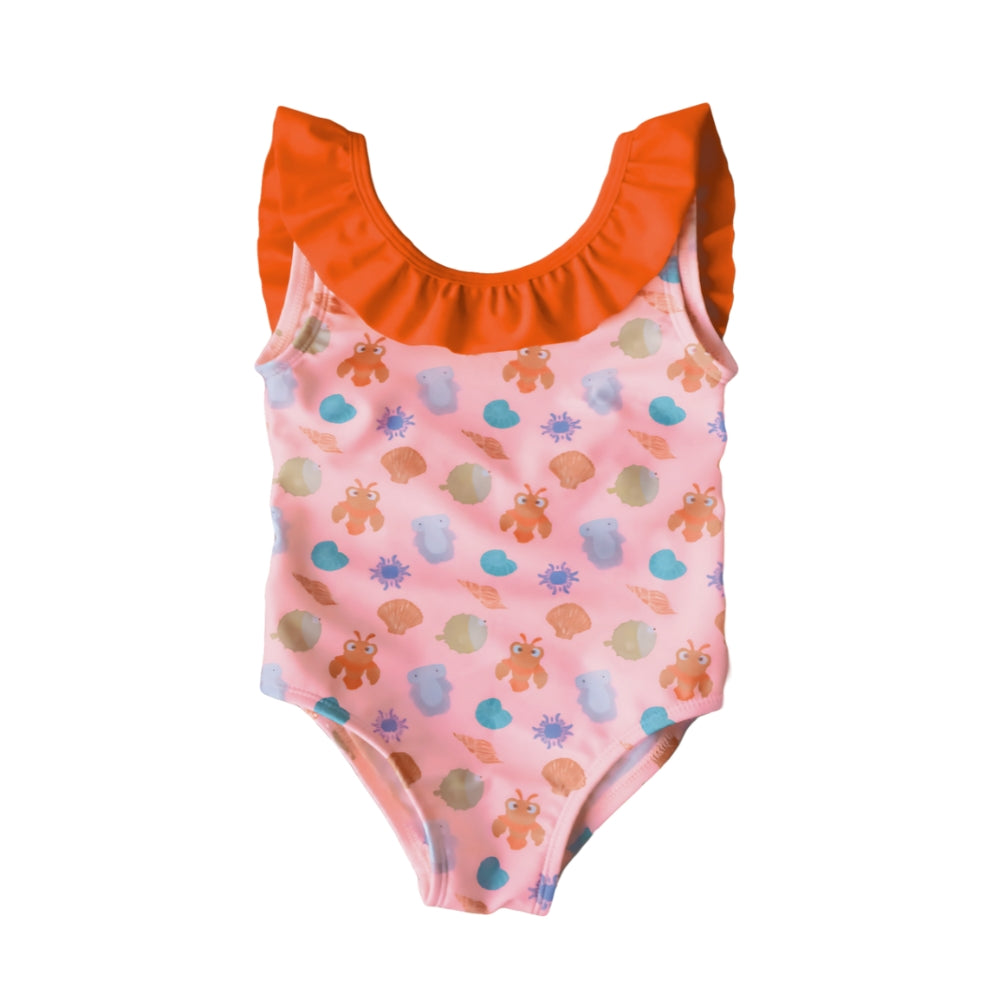 Lee Vierra Kids x The Overtee Kids Splish Splash Squad Ruffle Collar One Piece - Pink Ruffle
