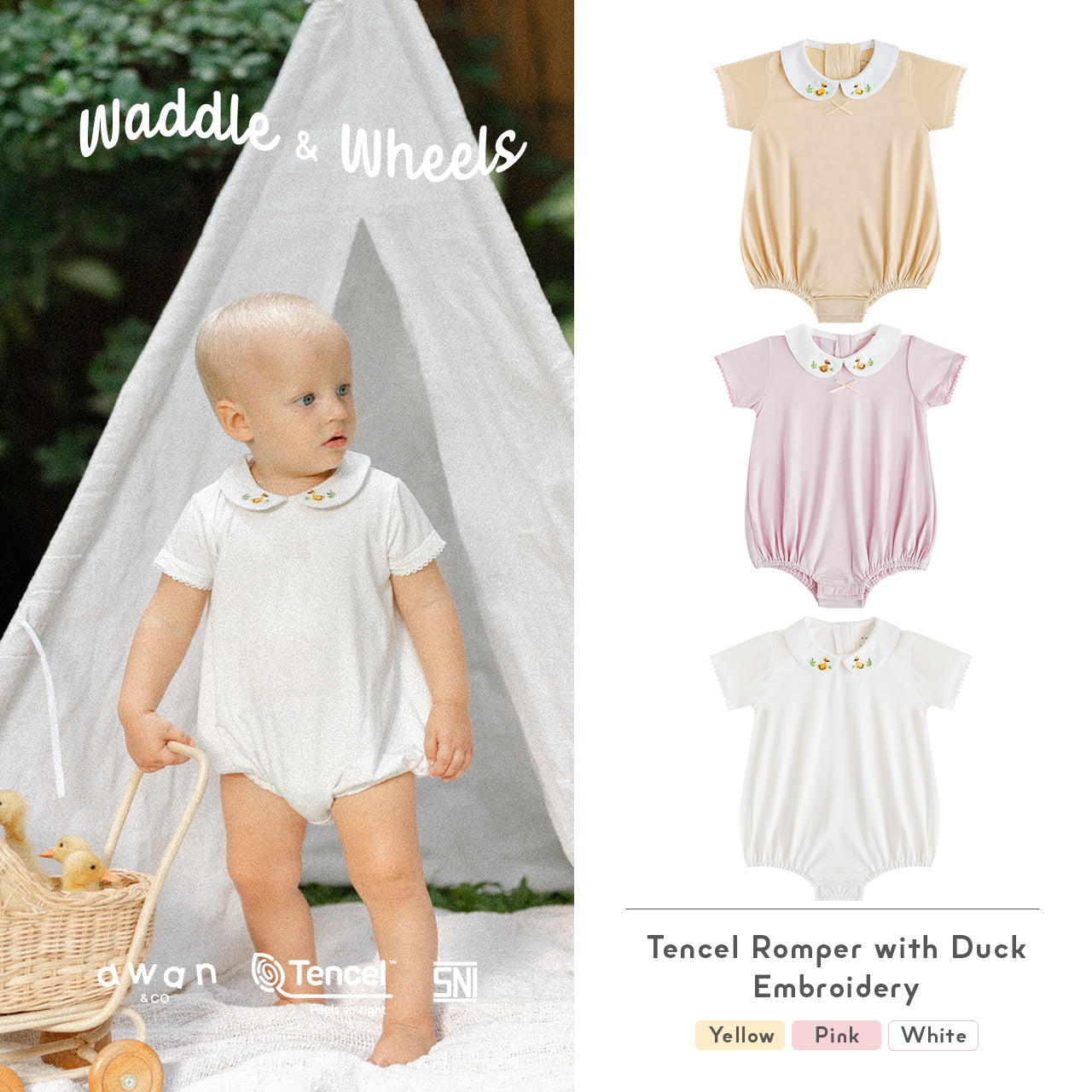 Awan Waddle and Wheels Collection - Tencel Romper with Duck Embroidery