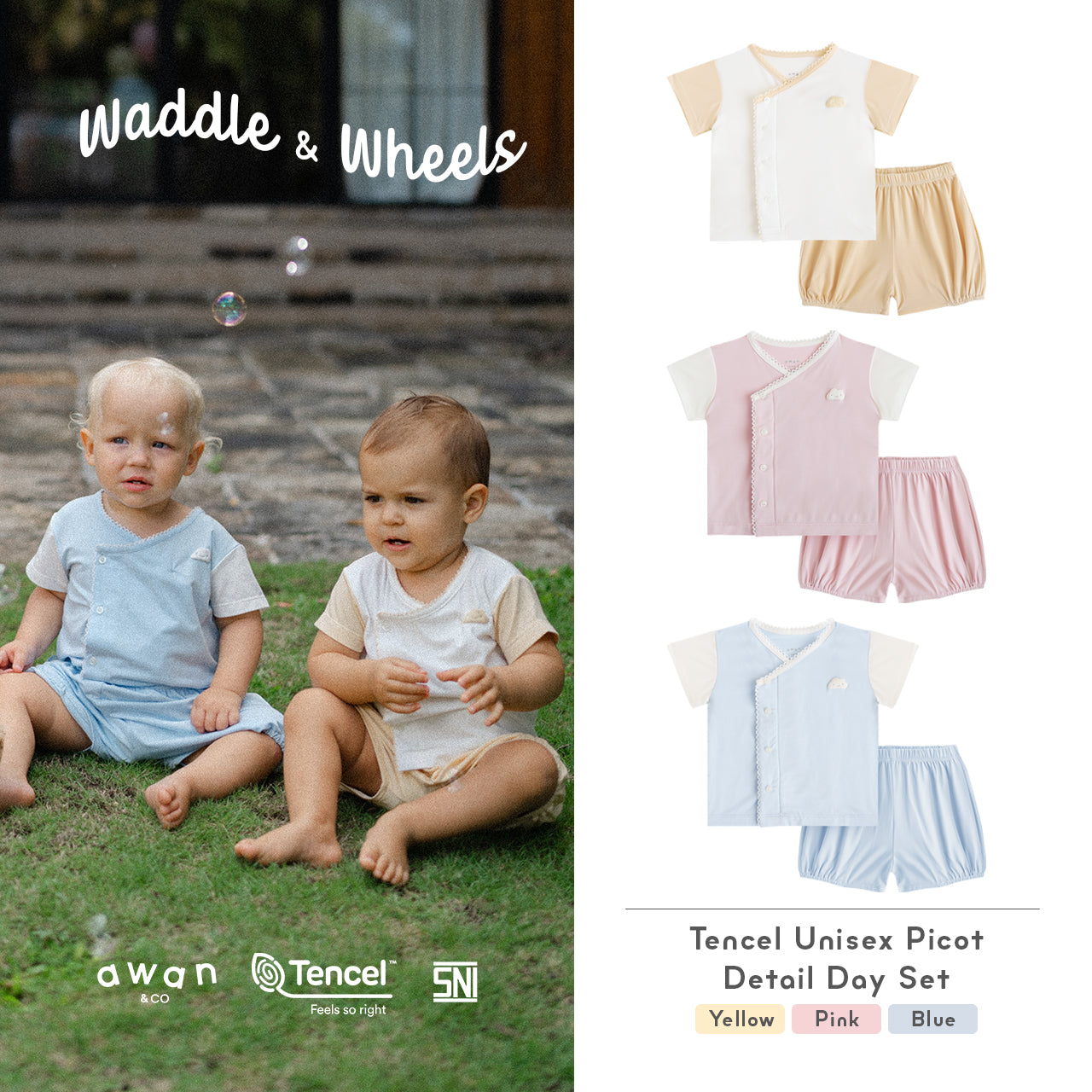 Awan Waddle and Wheels Collection - Tencel Unisex Picot Detail Day Set