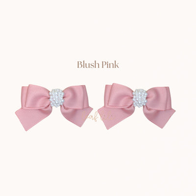 Leaf Lili White Pearl Medium Hair Bow Clip Set