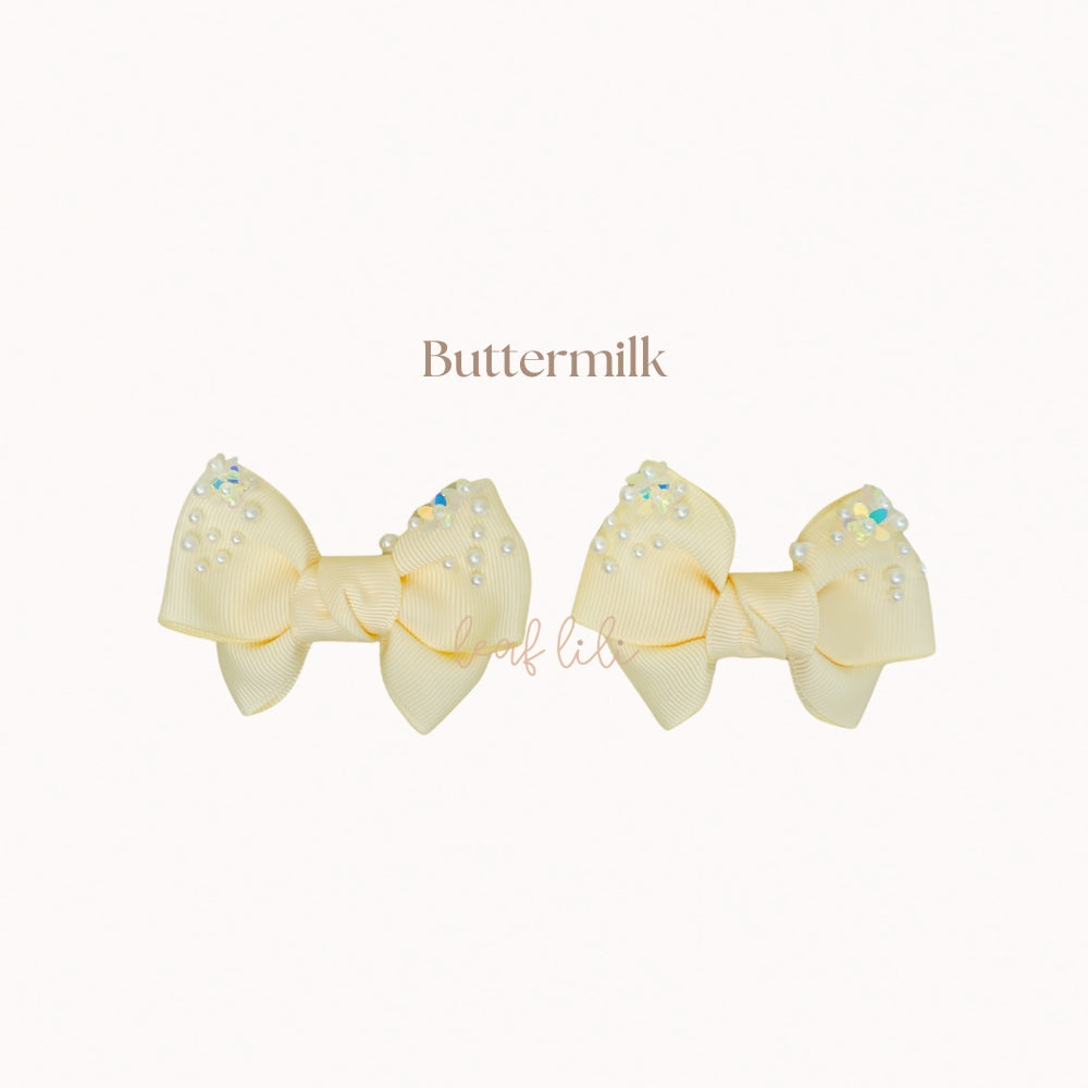 Leaf Lili Pearl Blossom Medium Hair Bow Clip Set