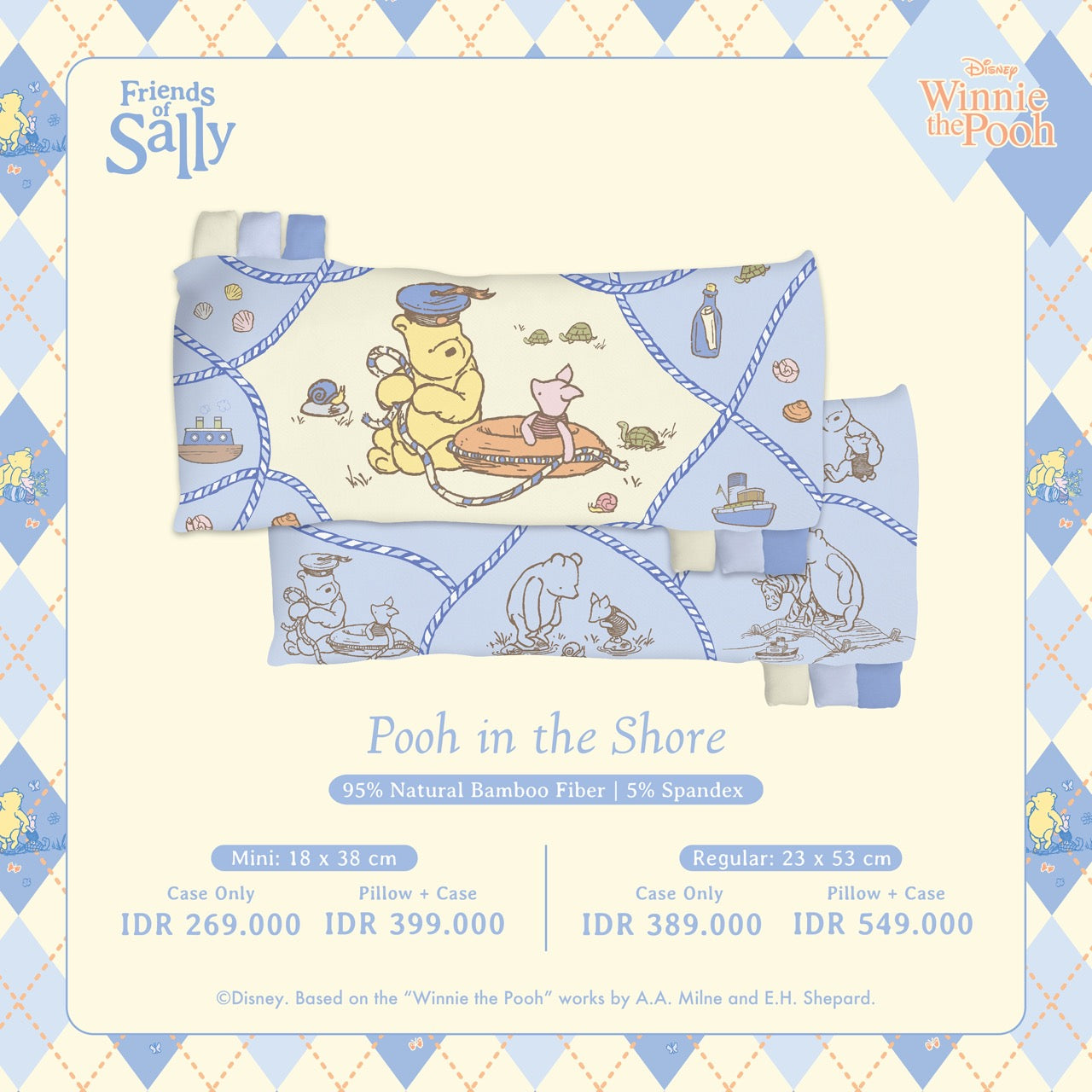 Friends of Sally Hug Pillow Case - Pooh in the Shore