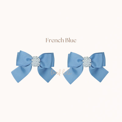 Leaf Lili White Pearl Medium Hair Bow Clip Set