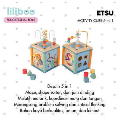 Liliboo Etsu Activity Cube 5in1 Mainan Edukasi Anak Montessori Kayu