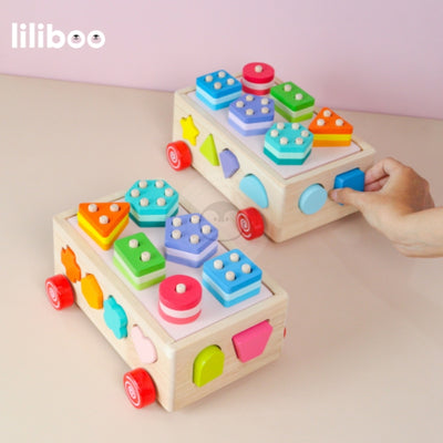 Liliboo Etsu Shape Sorter Wagon 3in1 Mainan Edukasi Anak Montessori Kayu