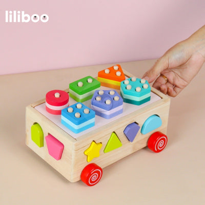Liliboo Etsu Shape Sorter Wagon 3in1 Mainan Edukasi Anak Montessori Kayu