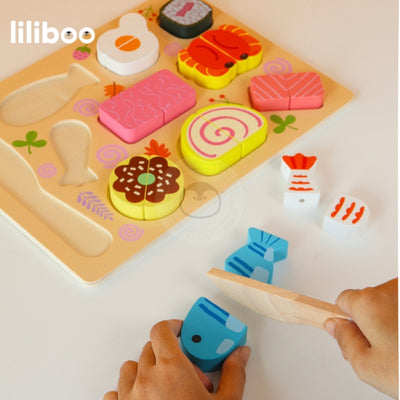 Liliboo Isao Kitchen Cutting Board Pretend Play Mainan Edukasi Anak Montessori Kayu