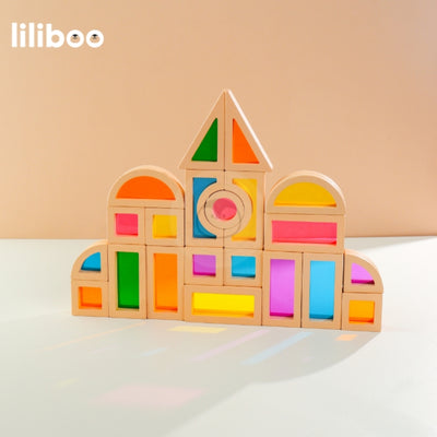 Liliboo Tomi Rainbow Acrylic Building Blocks Mainan Edukasi Anak Montessori Kayu
