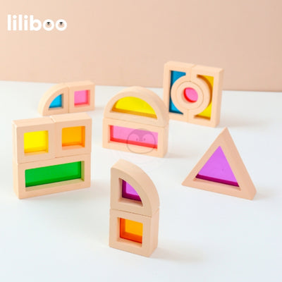 Liliboo Tomi Rainbow Acrylic Building Blocks Mainan Edukasi Anak Montessori Kayu