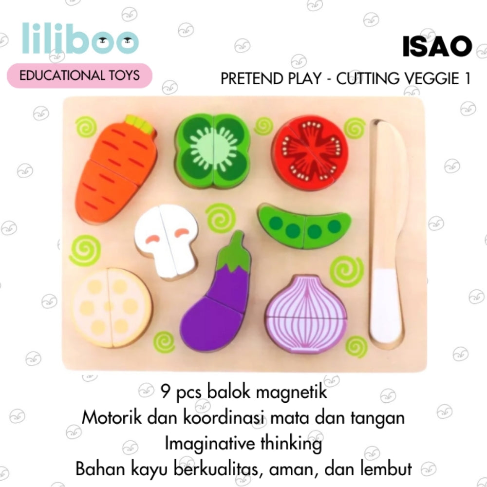 Liliboo Isao Kitchen Cutting Board Pretend Play Mainan Edukasi Anak Montessori Kayu