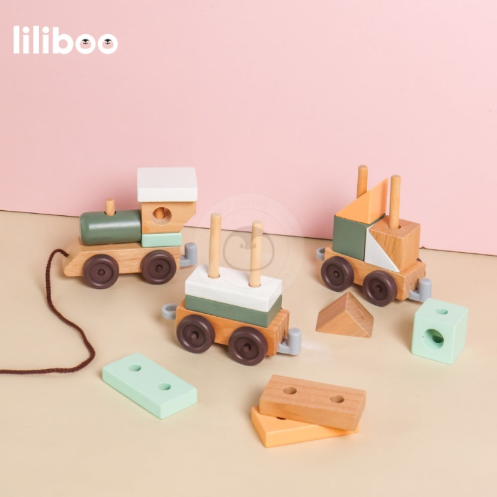 Liliboo Ruri Wooden Block Train Mainan Edukasi Anak Montessori Kayu