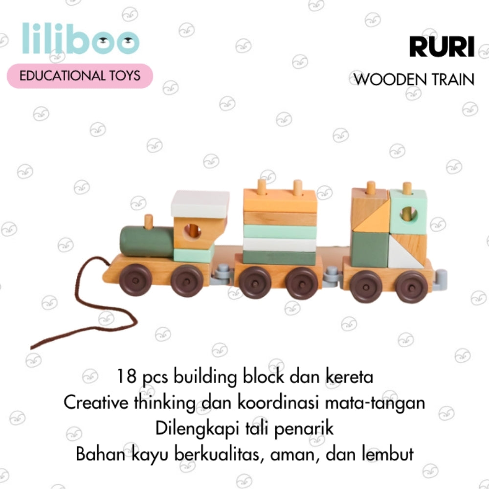Liliboo Ruri Wooden Block Train Mainan Edukasi Anak Montessori Kayu