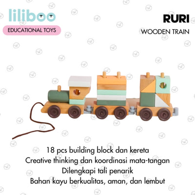 Liliboo Ruri Wooden Block Train Mainan Edukasi Anak Montessori Kayu
