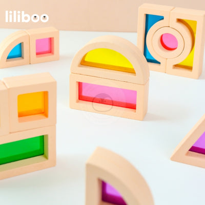 Liliboo Tomi Rainbow Acrylic Building Blocks Mainan Edukasi Anak Montessori Kayu