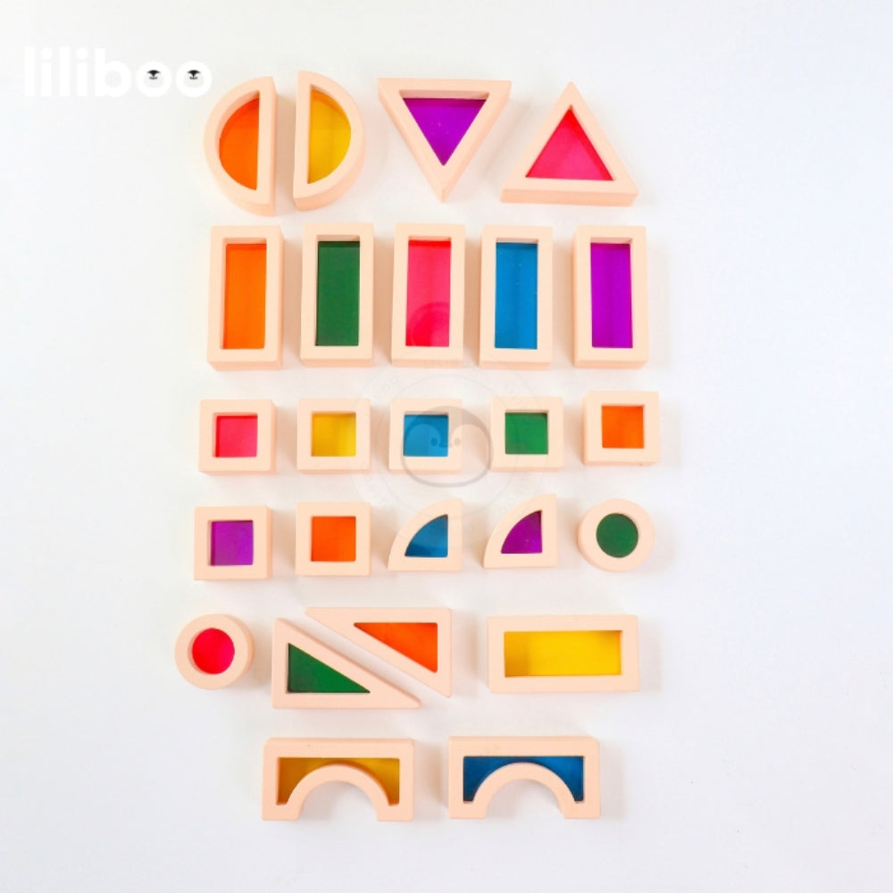 Liliboo Tomi Rainbow Acrylic Building Blocks Mainan Edukasi Anak Montessori Kayu