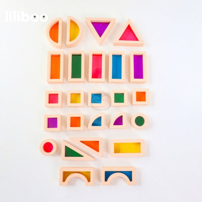 Liliboo Tomi Rainbow Acrylic Building Blocks Mainan Edukasi Anak Montessori Kayu