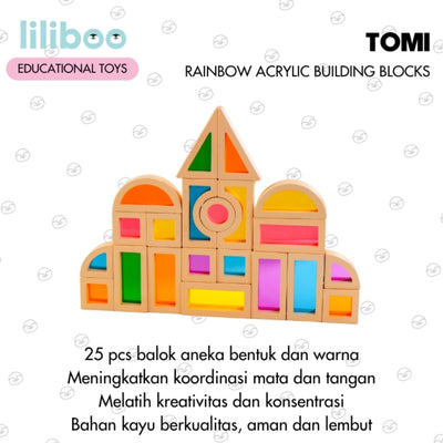 Liliboo Tomi Rainbow Acrylic Building Blocks Mainan Edukasi Anak Montessori Kayu