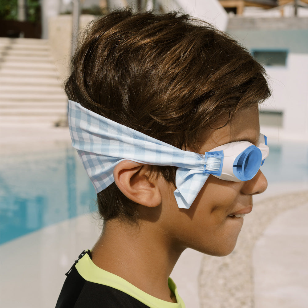 Lee Vierra Kids Tangle-Free Goggle Elastic Strap - Blue Gingham