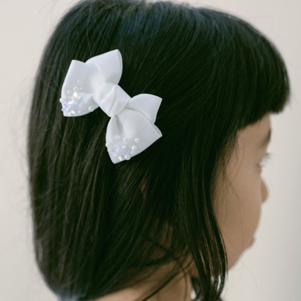Leaf Lili Pearl Blossom Medium Hair Bow Clip Set