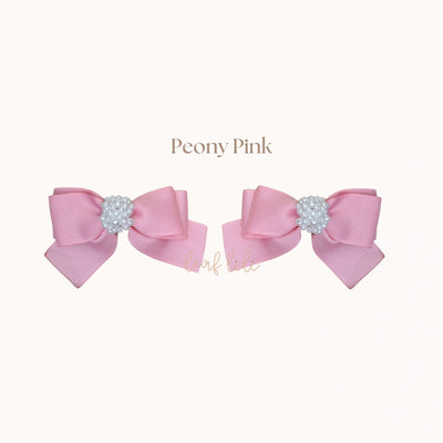 Leaf Lili White Pearl Medium Hair Bow Clip Set