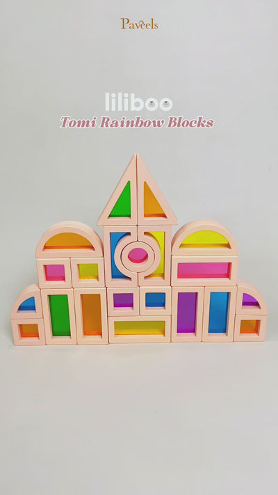 Liliboo Tomi Rainbow Acrylic Building Blocks Mainan Edukasi Anak Montessori Kayu