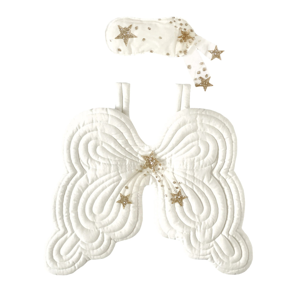 Bonne Mere Starry Nights Heirloom Angel Wing and Quilted Eyemask Set - Chalk