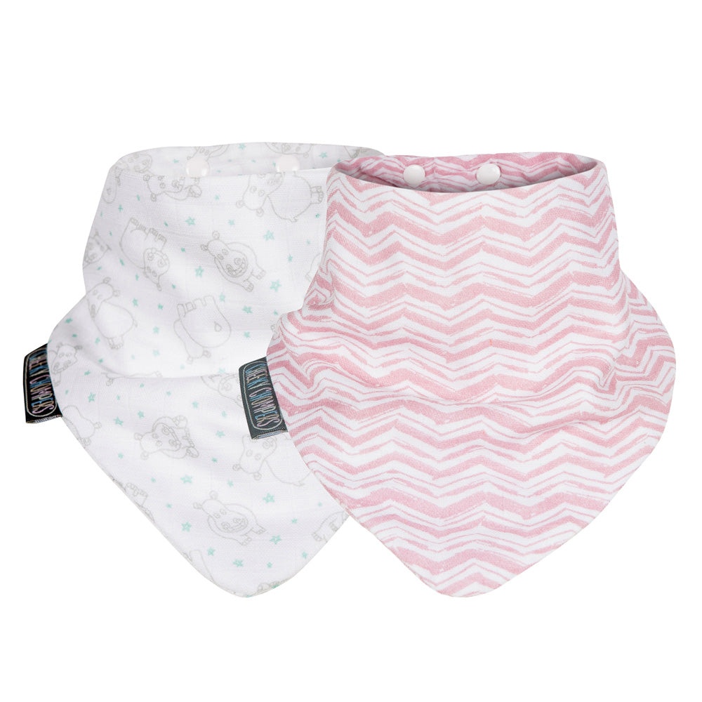 Cheeky Chompers Muslin Neckerbib - Rosy Days and Hippo