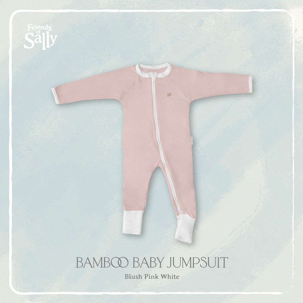 Friends of Sally Bamboo Baby Jumpsuit - Blush Pink White
