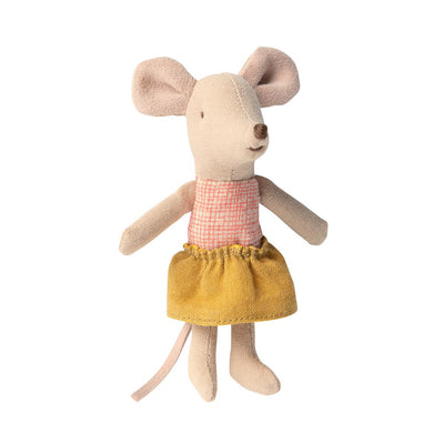 Maileg Little Sister Mouse In Matchbox - Gold Skirt