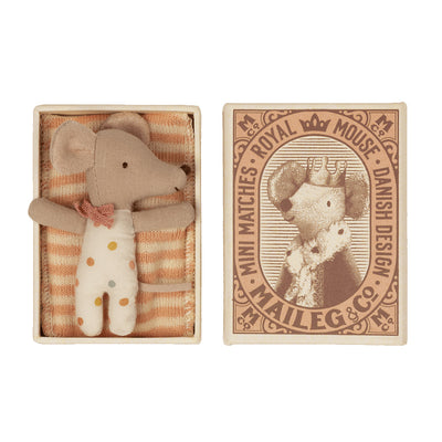 Maileg Baby Mouse, Sleepy Wakey In Box - Girl Color Dot