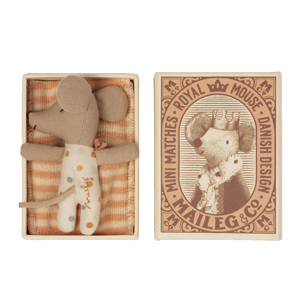 Maileg Baby Mouse, Sleepy Wakey In Box - Girl Color Dot