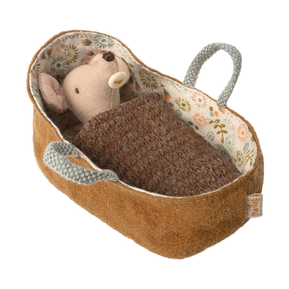 Maileg Baby Mouse In Carry Cot