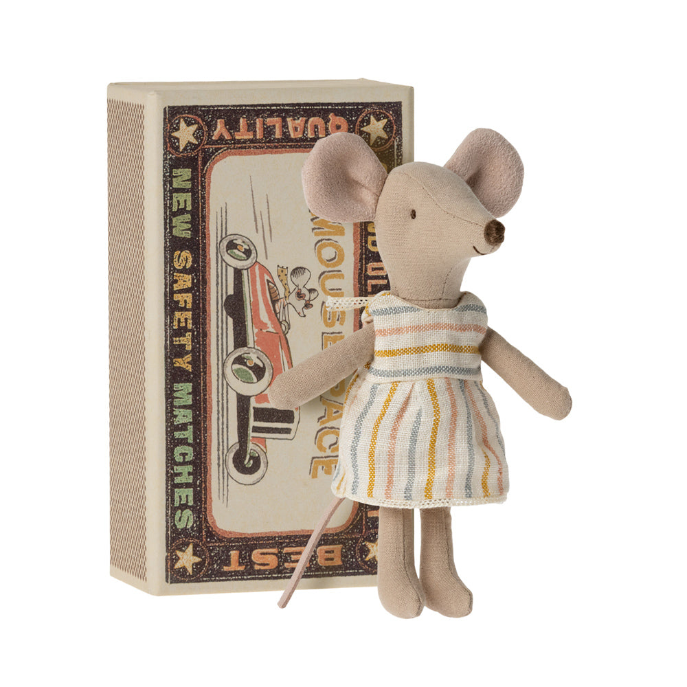 Maileg Big Sister Mouse In Matchbox - Rainbow Stripe