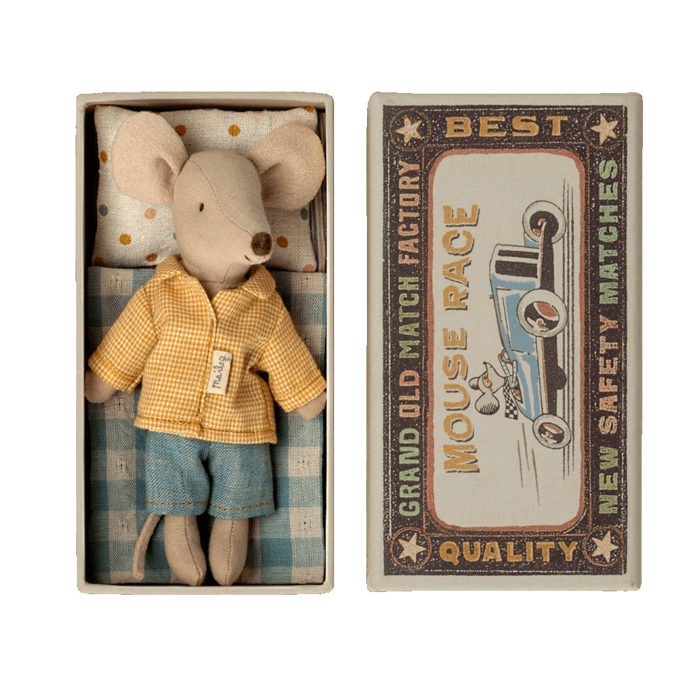 Maileg Big Brother Mouse In Matchbox - Yellow Flannel