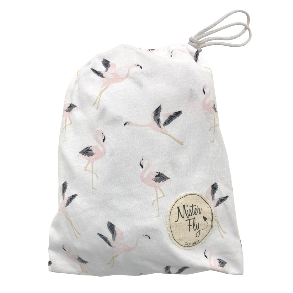 Mister Fly Cot Sheet - Flamingo
