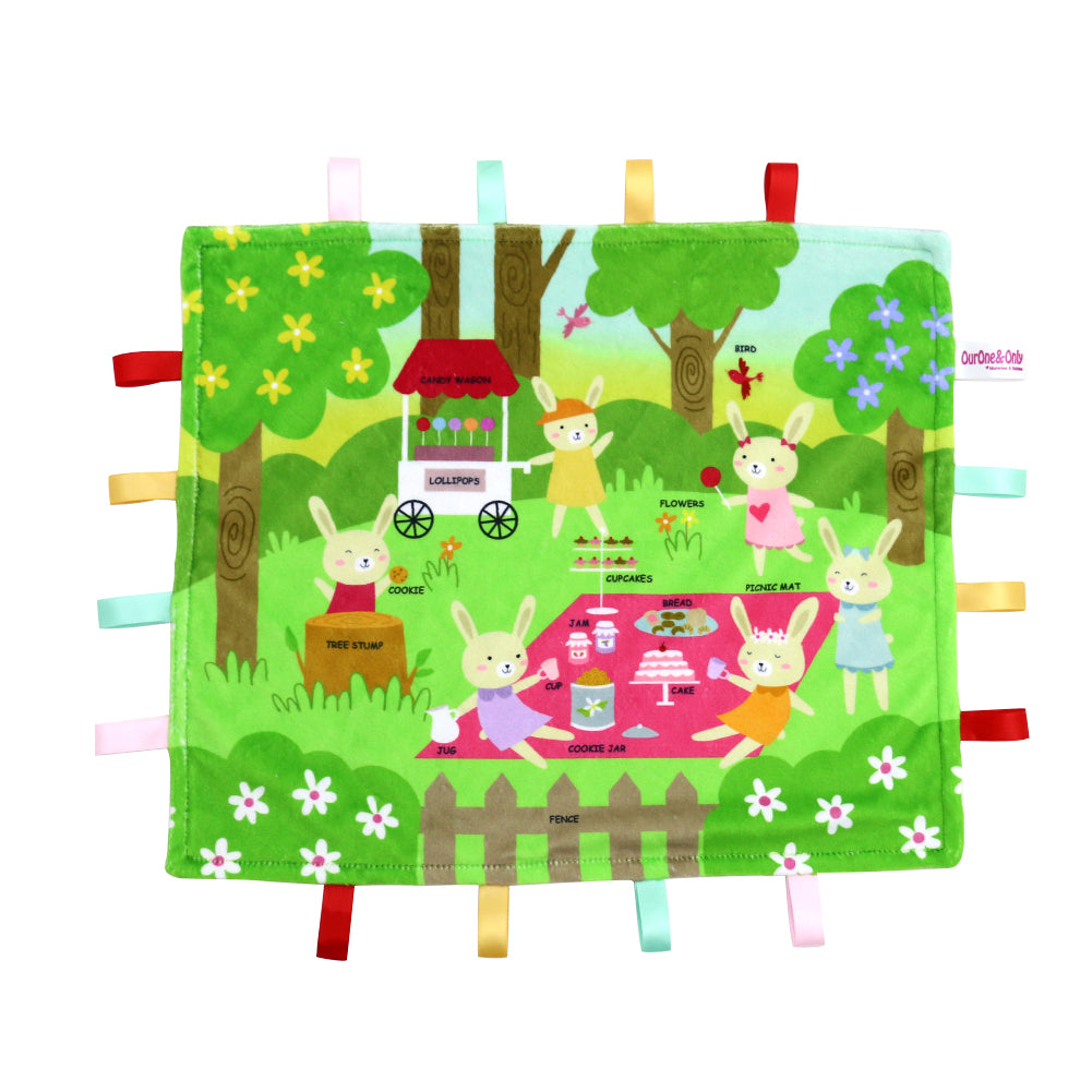 OurOne&Only Minky Book Taggies - Picnic Rabbits