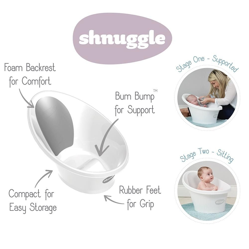 Shnuggle Baby Bath With Plug - White Grey